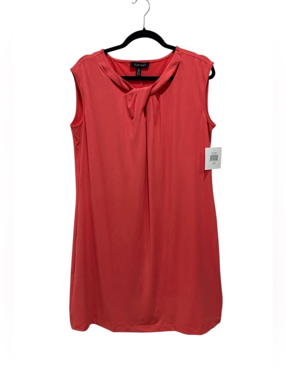 Sleeveless Coral Shift Dress with Twist Neck - Picture 2 of 6